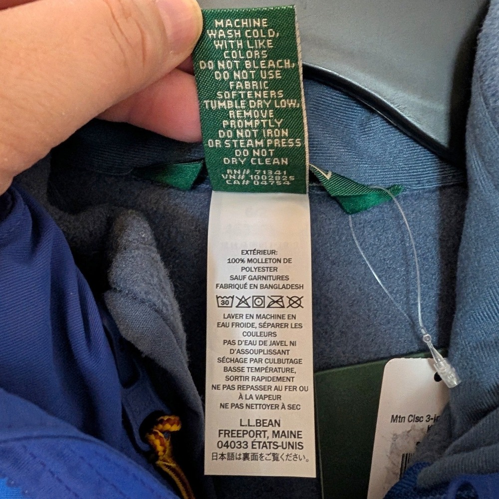 LL Bean Kids' Mountain Classic 3-in-1 Jacket Size Large 14-16 Blue Hooded Unisex - Picture 8 of 11